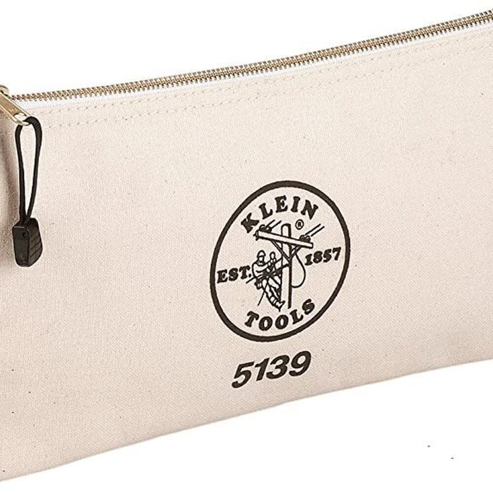 Klein Tools 5139 12-1/2 x 7-Inch #10 White Canvas Zipper Multi-Tool Bag POUCH